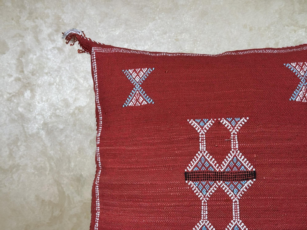 Red Kilim Pillow Cover, Moroccan Cactus Silk Boho Cushion, Embroidered Pillowcase, Handmade Throw Pillow - product image 6