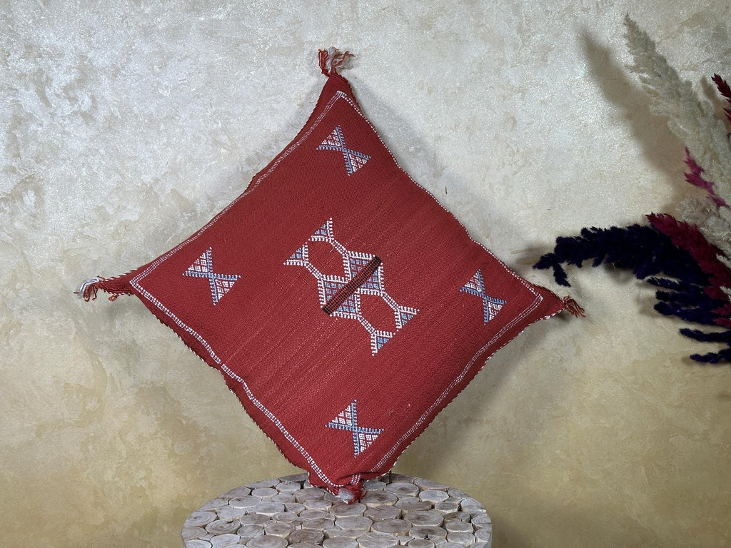 Red Kilim Pillow Cover, Moroccan Cactus Silk Boho Cushion, Embroidered Pillowcase, Handmade Throw Pillow - product image 9