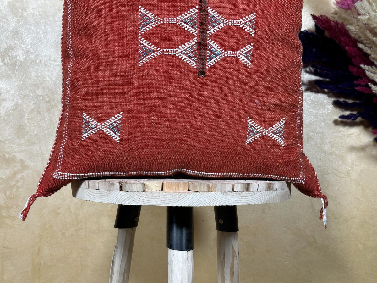 Rust Cactus Silk Pillow Cover, Moroccan Berber Pillow, Terracotta Boho Cushion Cover, Handmade Embroidere - product image 2