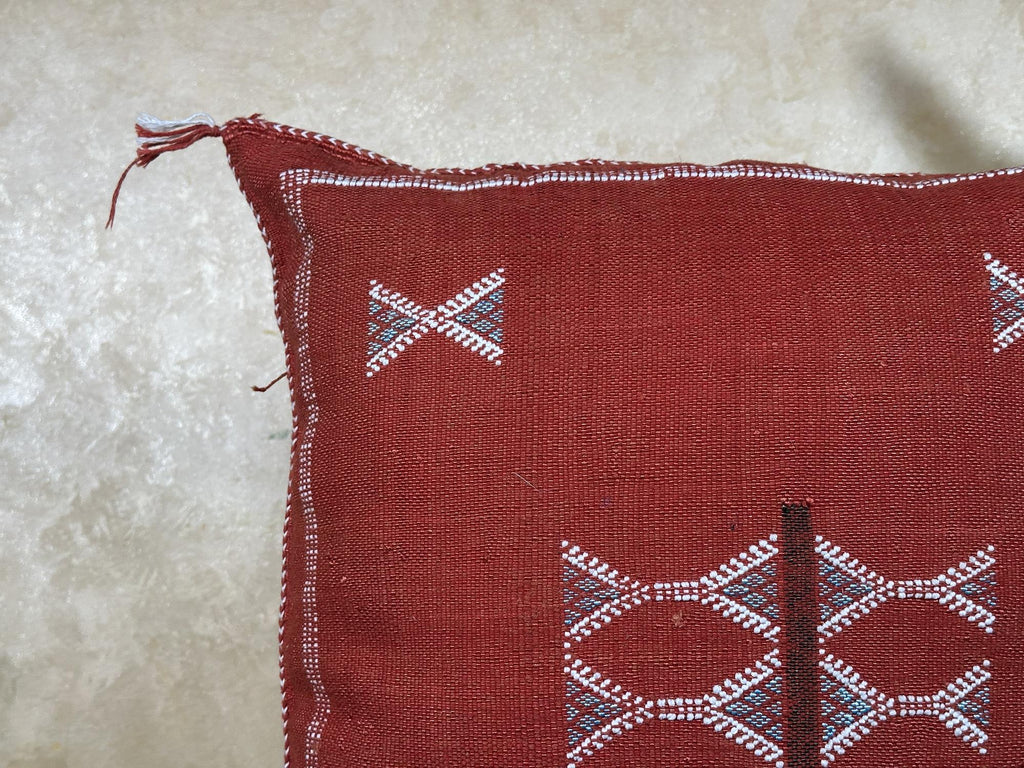 Rust Cactus Silk Pillow Cover, Moroccan Berber Pillow, Terracotta Boho Cushion Cover, Handmade Embroidere - product image 5