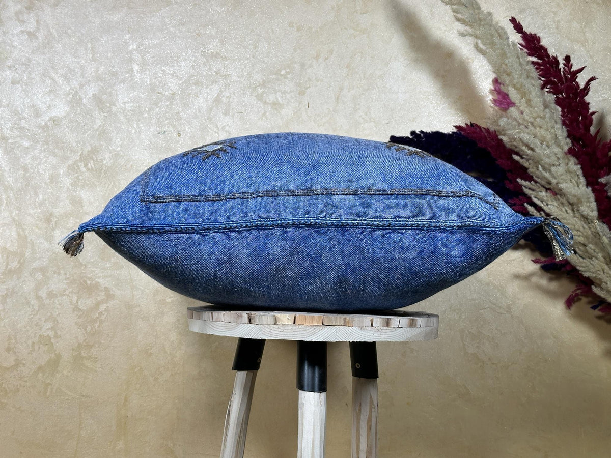 Blue Sabra Pillow Cover, Handmade Moroccan Boho Cushion, Embroidered Silk Pillowcase, Luxury Sofa Bed Dec - product image 9