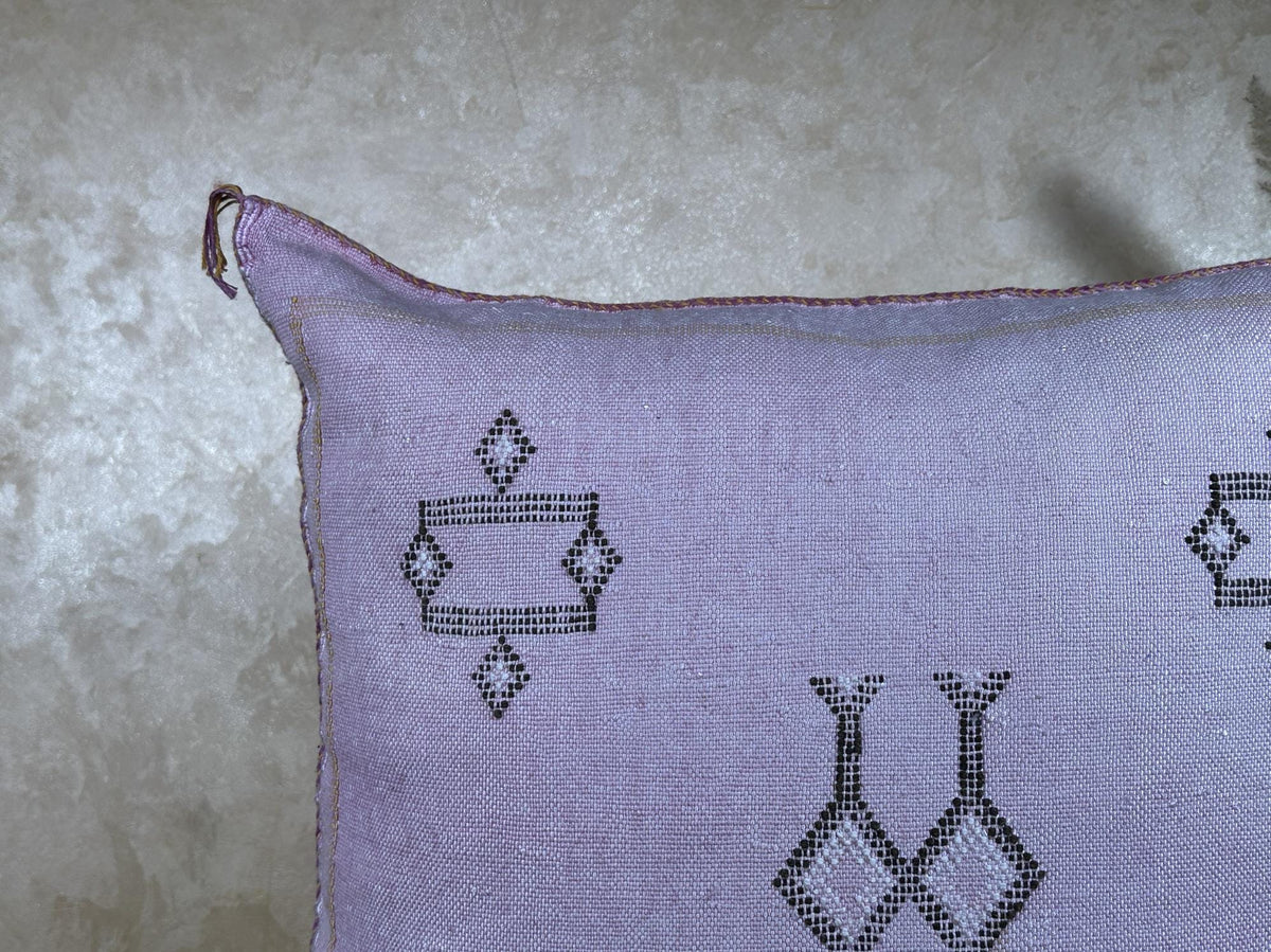 Lavender Sabra Silk Pillow Cover, Handmade Moroccan Boho Cushion, Geometric Embroidered Euro Sham, Luxury - product image 6