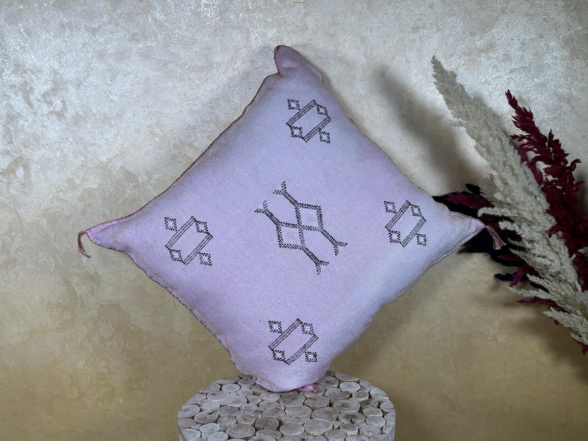Lavender Sabra Silk Pillow Cover, Handmade Moroccan Boho Cushion, Geometric Embroidered Euro Sham, Luxury - product image 8