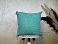 Teal Moroccan Kilim Pillow Cover, Boho Cushion Sham With Yellow Embroidery, Handmade Geo Pillowcase for S - product image 1
