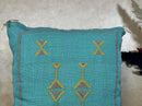 Teal Moroccan Cactus Silk Pillow Cover, Handmade Berber Kilim Cushion, Boho Embroidered Pillow Sham, Luxu - product image 5