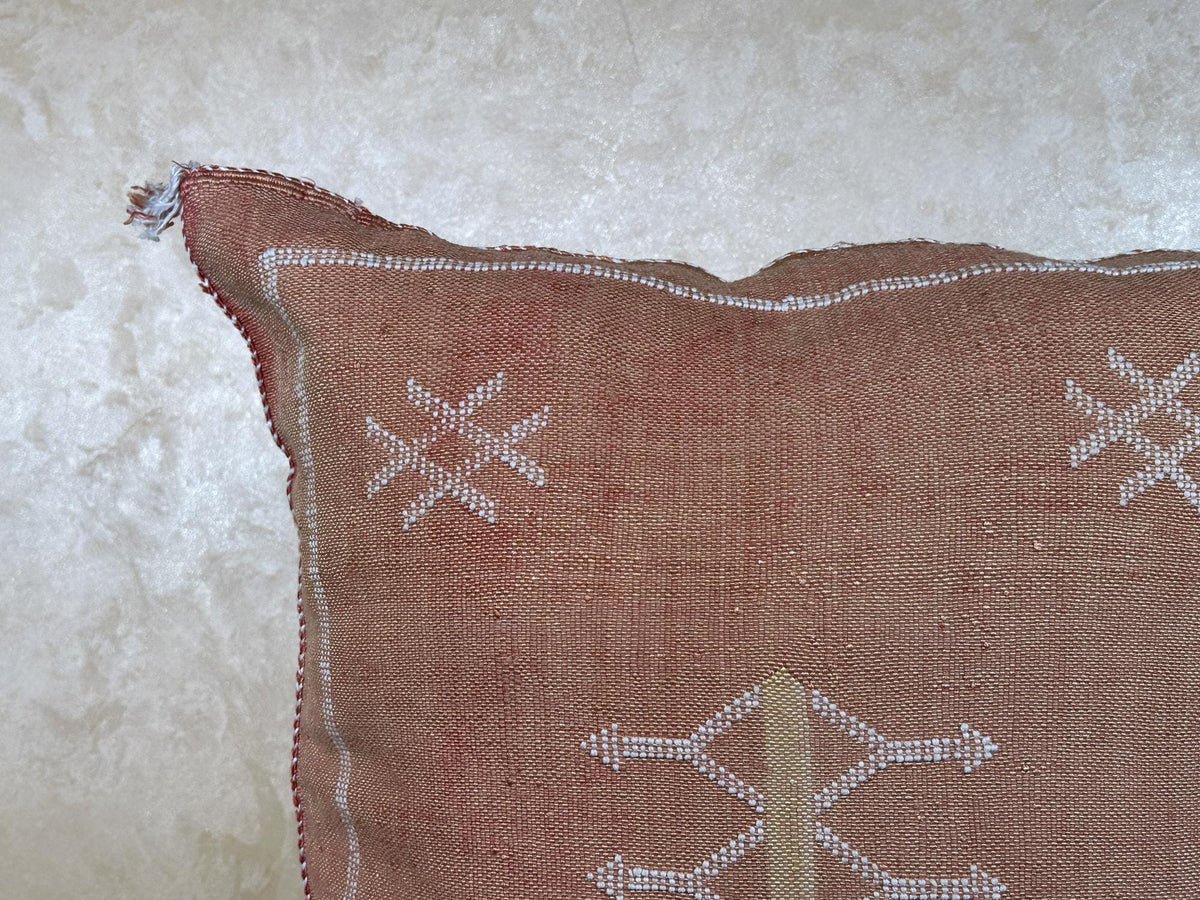 Boho Terracotta Pillow Cover, Handmade Moroccan Woven Cushion, Rust Kilim Pillowcase with Ivory Berber Em - product image 4
