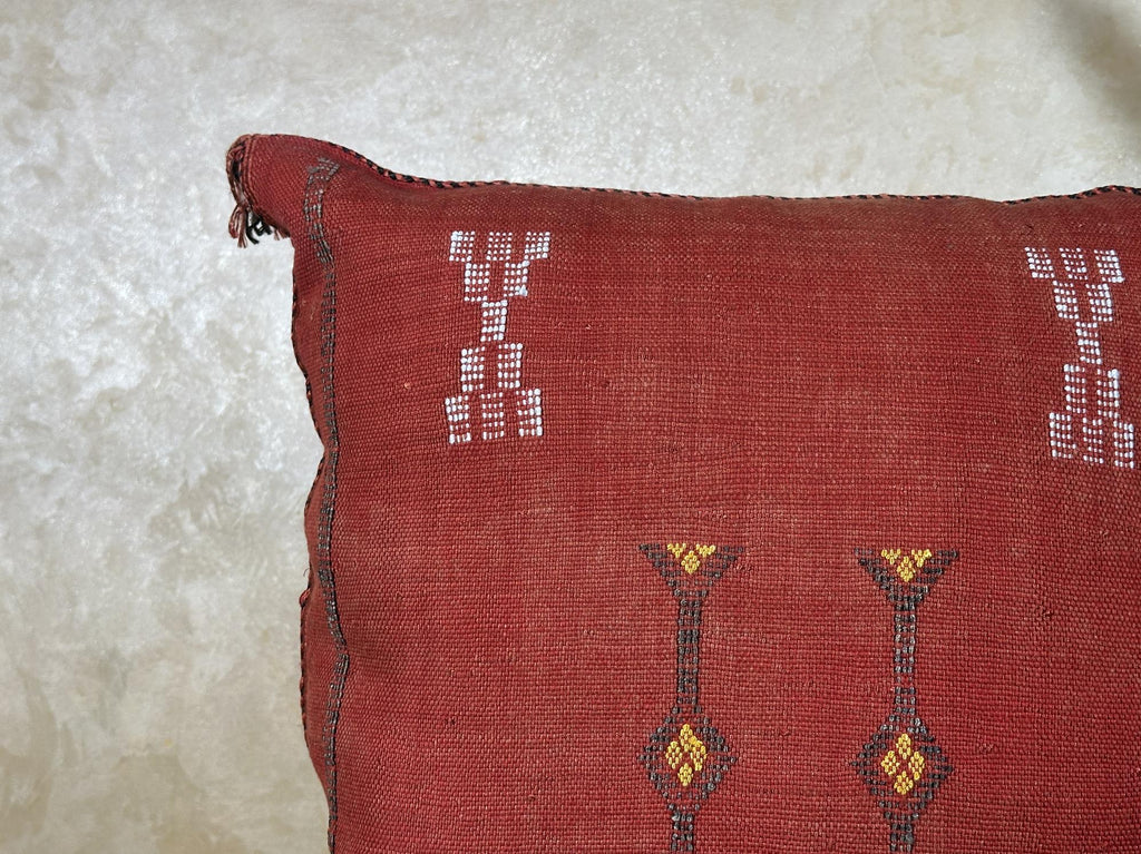 Terracotta Sabra Silk Pillow Cover, Moroccan Boujad Boho Cushion, Handmade Embroidered Sofa Pillow With T - product image 5