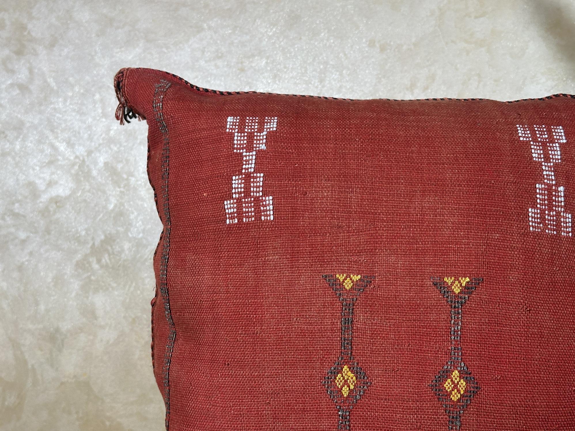 Terracotta Sabra Silk Pillow Cover, Moroccan Boujad Boho Cushion, Handmade Embroidered Sofa Pillow With T - product image 5