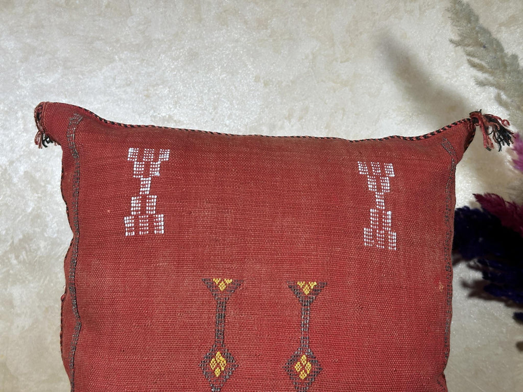 Terracotta Sabra Silk Pillow Cover, Moroccan Boujad Boho Cushion, Handmade Embroidered Sofa Pillow With T - product image 4