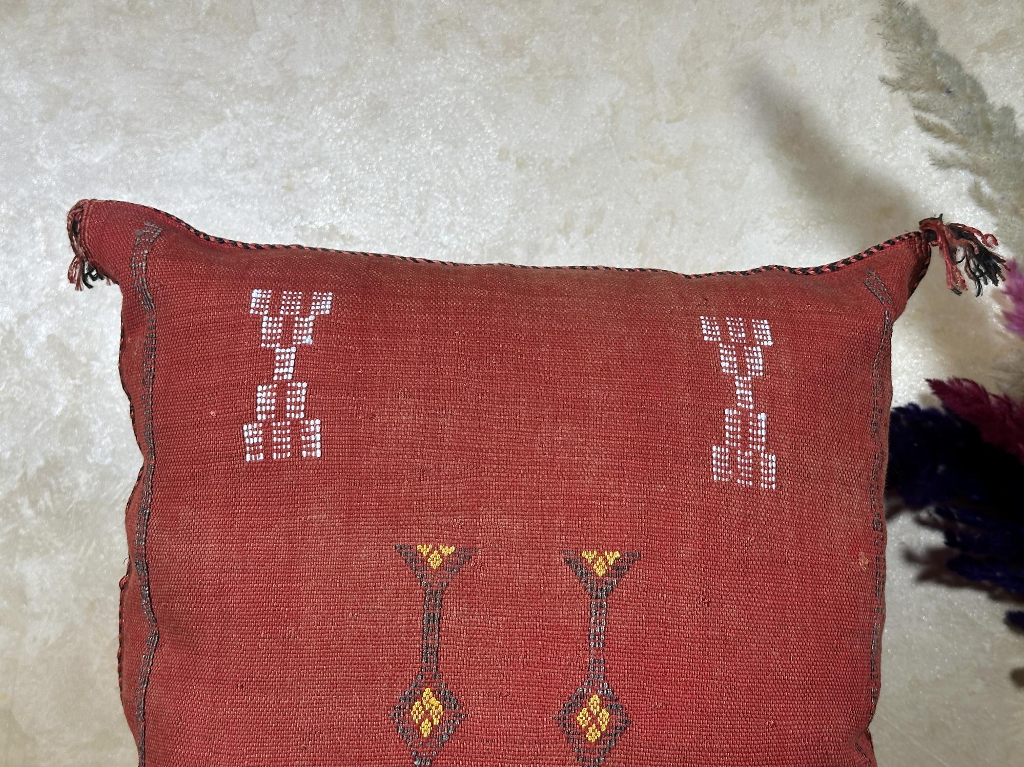 Terracotta Sabra Silk Pillow Cover, Moroccan Boujad Boho Cushion, Handmade Embroidered Sofa Pillow With T - product image 4