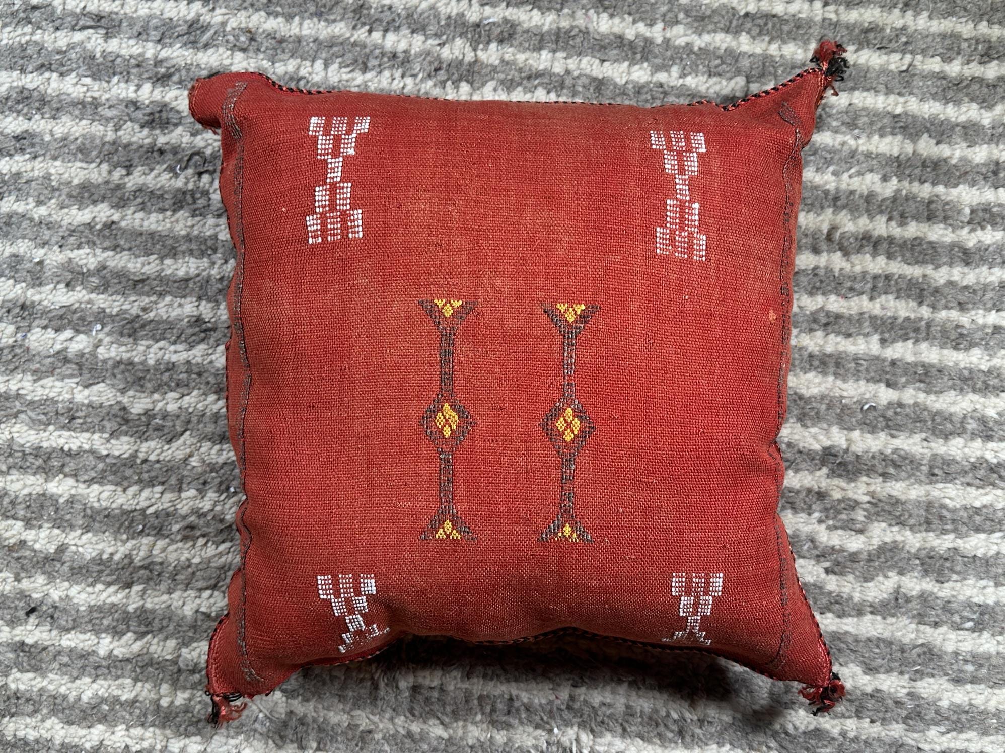 Terracotta Sabra Silk Pillow Cover, Moroccan Boujad Boho Cushion, Handmade Embroidered Sofa Pillow With T - product image 10