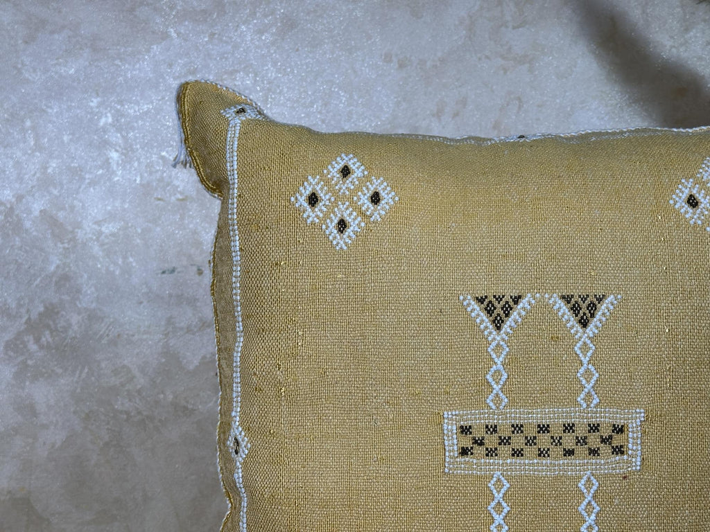 Gold Sabra Cactus Silk Pillow Cover, Moroccan Boho Kilim Cushion, Handmade Embroidered Pillow Case, Luxur - product image 3