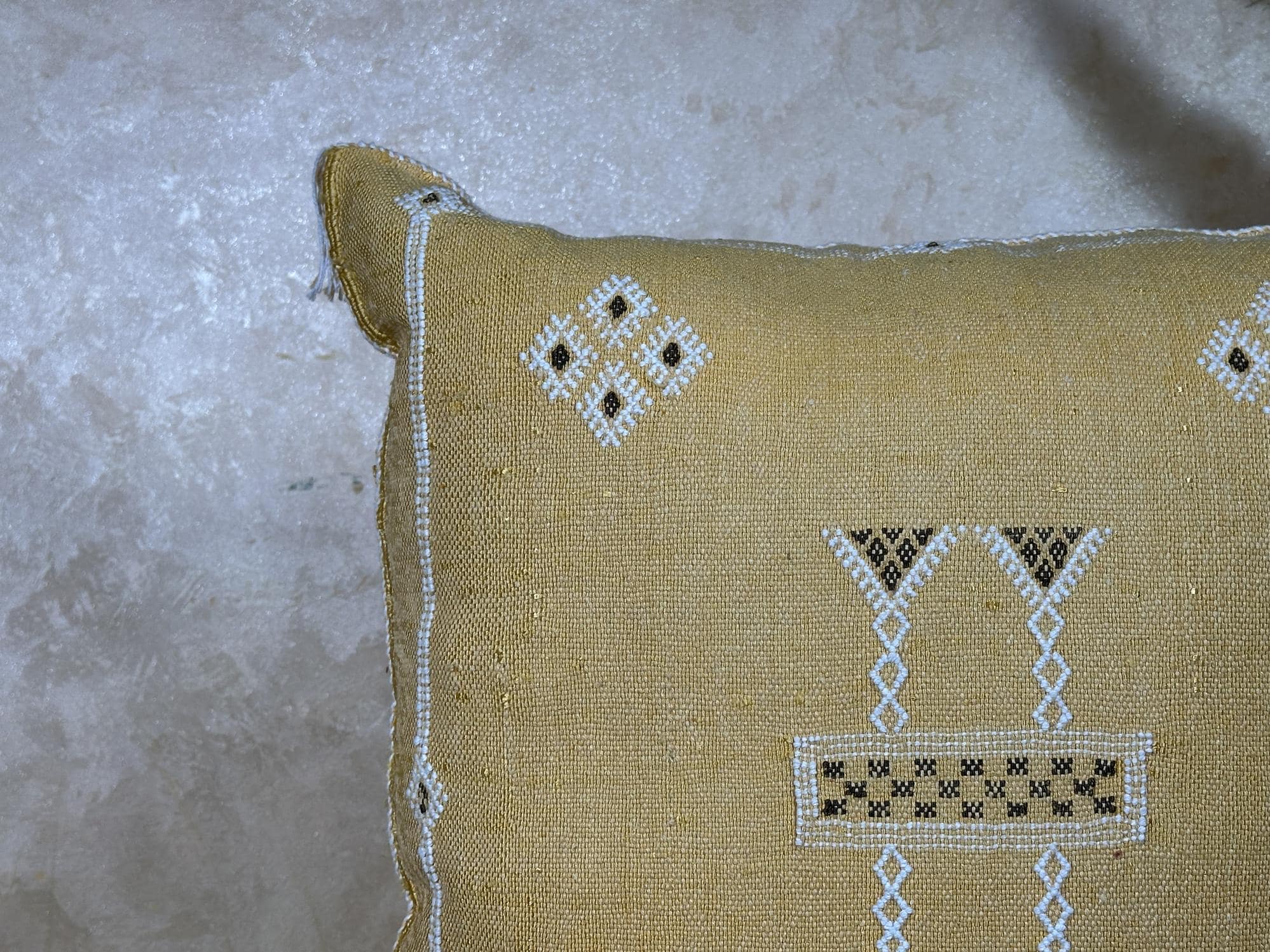 Gold Sabra Cactus Silk Pillow Cover, Moroccan Boho Kilim Cushion, Handmade Embroidered Pillow Case, Luxur - product image 3
