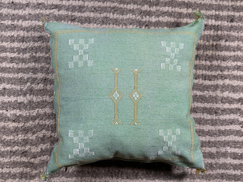 Mint Green Sabra Pillow Cover, Moroccan Boho Cushion, Handmade Cactus Silk Pillowcase With Woven Pattern - product image 9