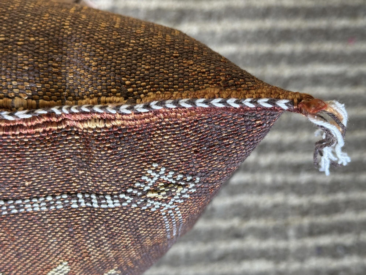 Brown Kilim Pillow Cover, Moroccan Boho Woven Cushion, Handmade Cactus Silk Look Pillowcase, Ivory Accent - product image 2