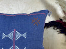 Blue Handmade Moroccan Pillow Cover, Boho Kilim Cushion Cover, Navy Silk Pillow Case, Embroidered Decorat - product image 5