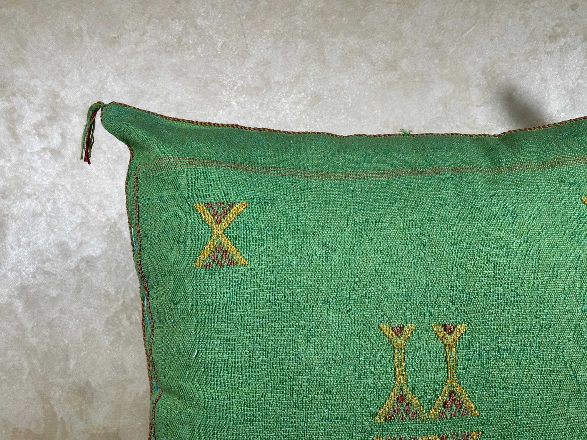 Green Cactus Silk Pillow Cover, Moroccan Sabra Pillow, Berber Boho Cushion with Gold Embroidery, Handmade - product image 7