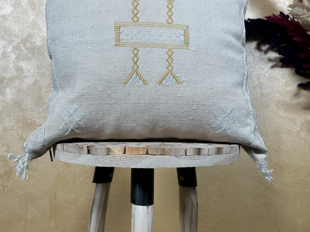 Silver Moroccan Silk Pillow Cover, Gold Embroidered Boho Cushion, Handmade Luxury Pillowcase, Custom Gift - product image 2