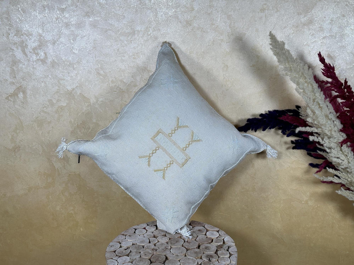 Silver Moroccan Silk Pillow Cover, Gold Embroidered Boho Cushion, Handmade Luxury Pillowcase, Custom Gift - product image 10