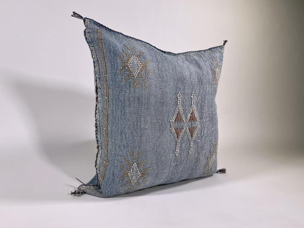 Washed Blue Moroccan Cactus Silk Pillow ALL SIZES - product image 3