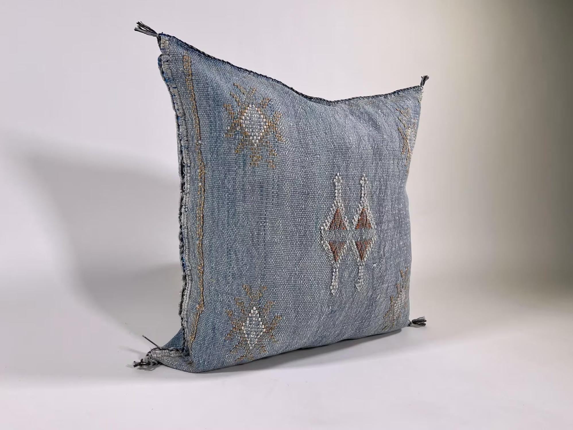 Washed Blue Moroccan Cactus Silk Pillow ALL SIZES - product image 3
