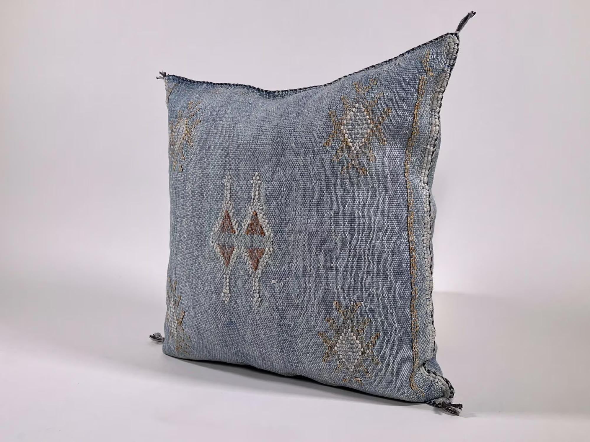 Washed Blue Moroccan Cactus Silk Pillow ALL SIZES - product image 4