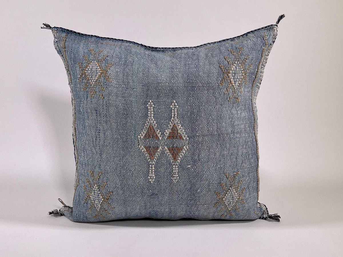 Washed Blue Moroccan Cactus Silk Pillow ALL SIZES - product image 6