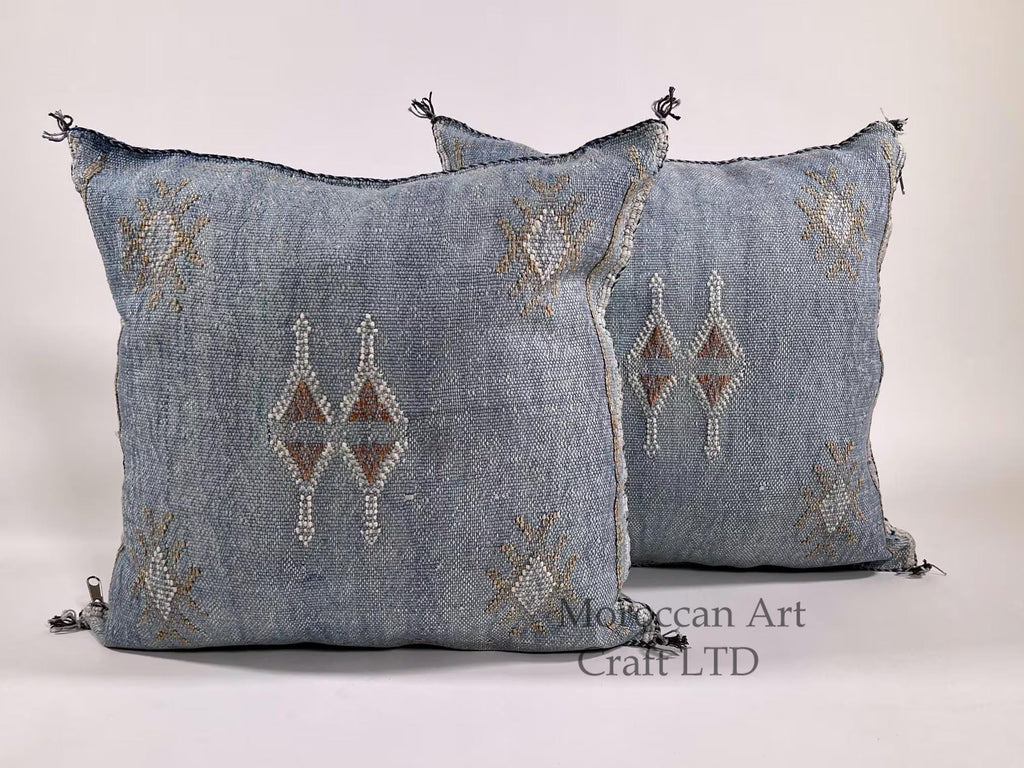 Washed Blue Moroccan Cactus Silk Pillow ALL SIZES - product image 1