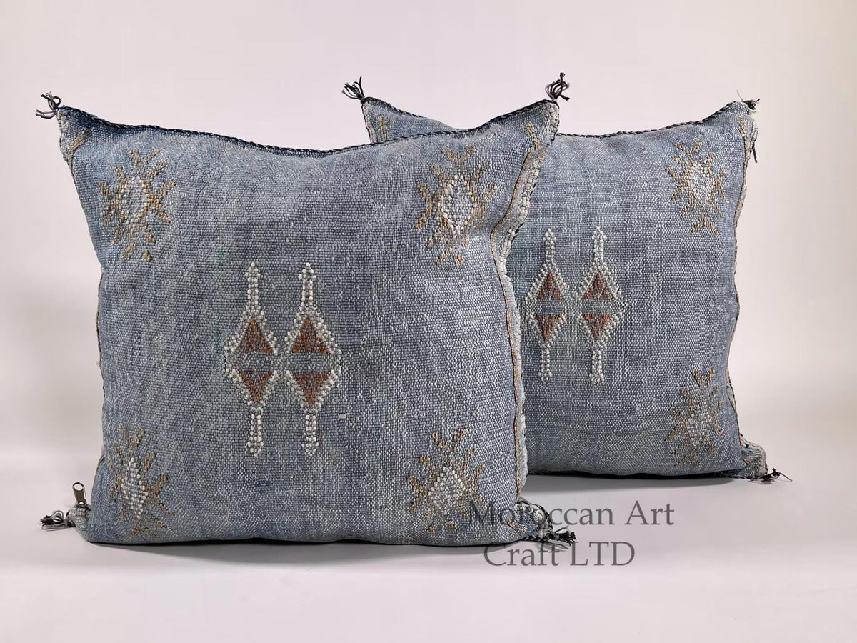 Washed Blue Moroccan Cactus Silk Pillow ALL SIZES - product image 1
