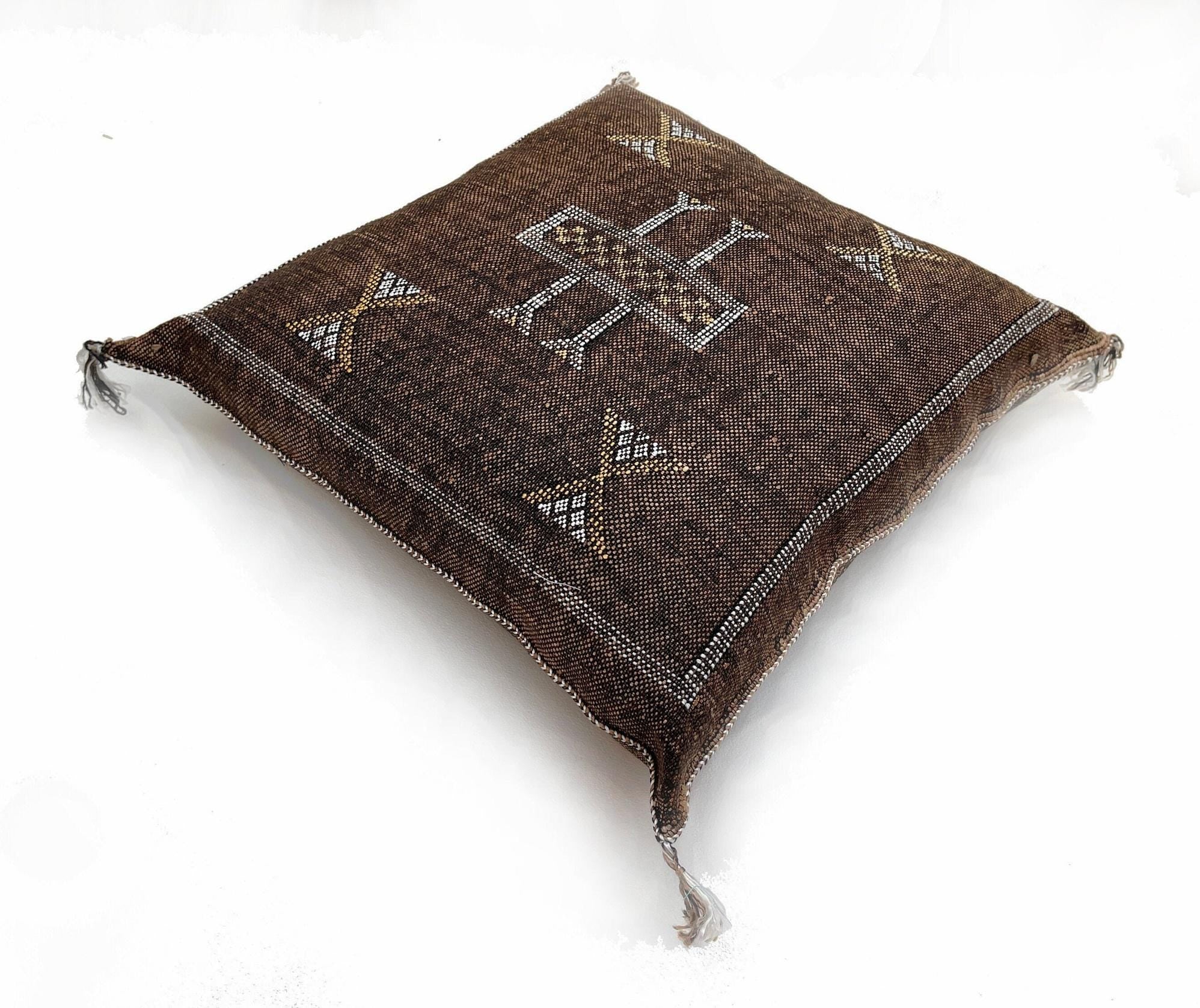 Brown silk pillow, Moroccan Sabra cushion, handmade cactus silk pillow, Berber Sabra cushion, Pillow Thro - product image 3