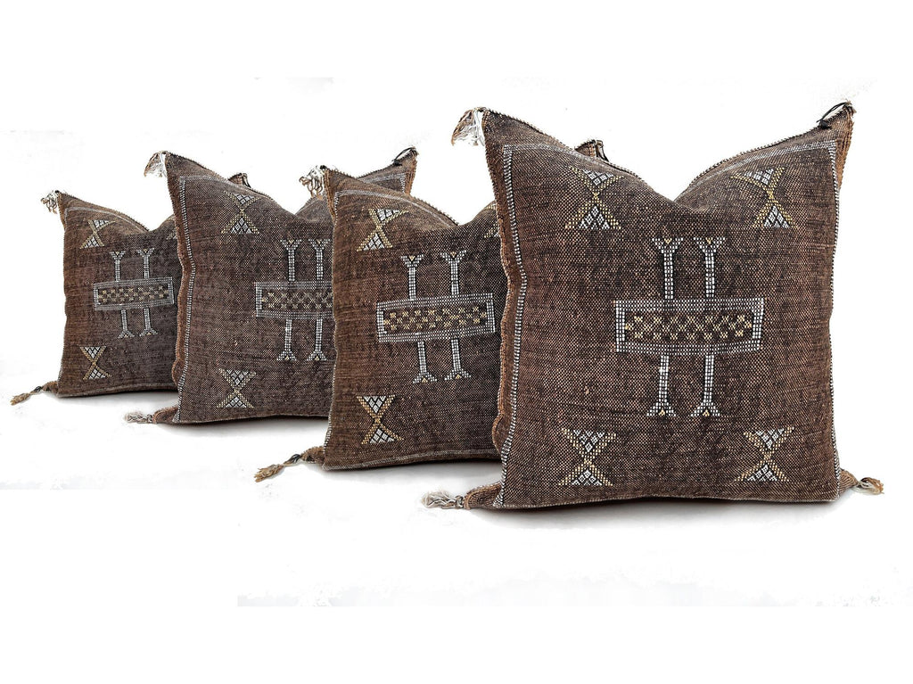 Brown silk pillow, Moroccan Sabra cushion, handmade cactus silk pillow, Berber Sabra cushion, Pillow Thro - product image 4