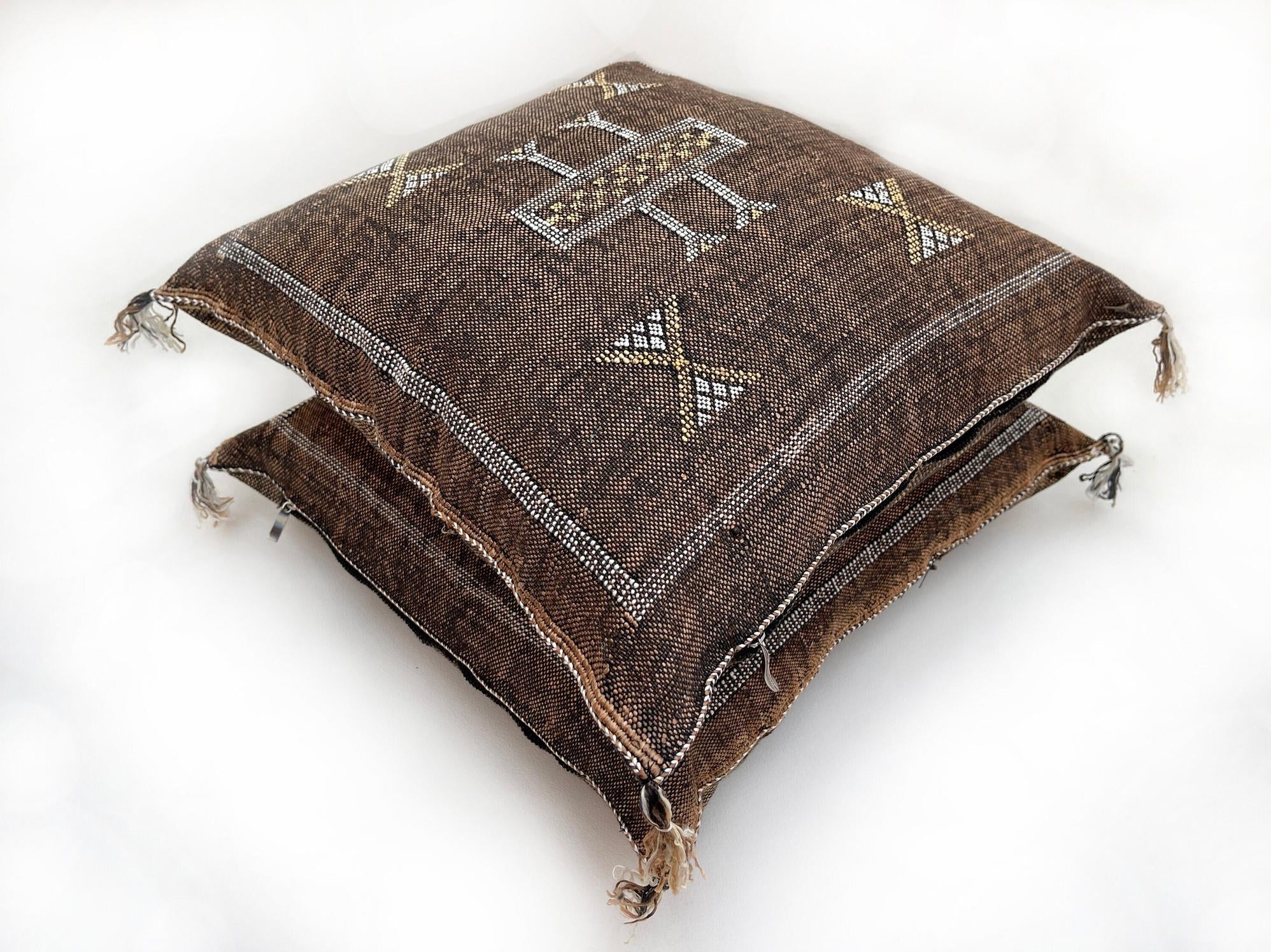 Brown silk pillow, Moroccan Sabra cushion, handmade cactus silk pillow, Berber Sabra cushion, Pillow Thro - product image 5