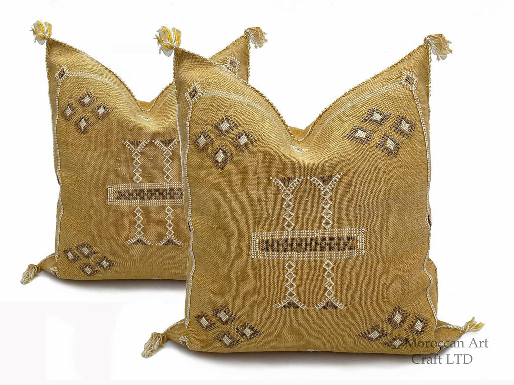 Yellow silk pillow, Moroccan Sabra cushion, handmade cactus silk pillow, Berber Sabra cushion, Pillow Thr - product image 1