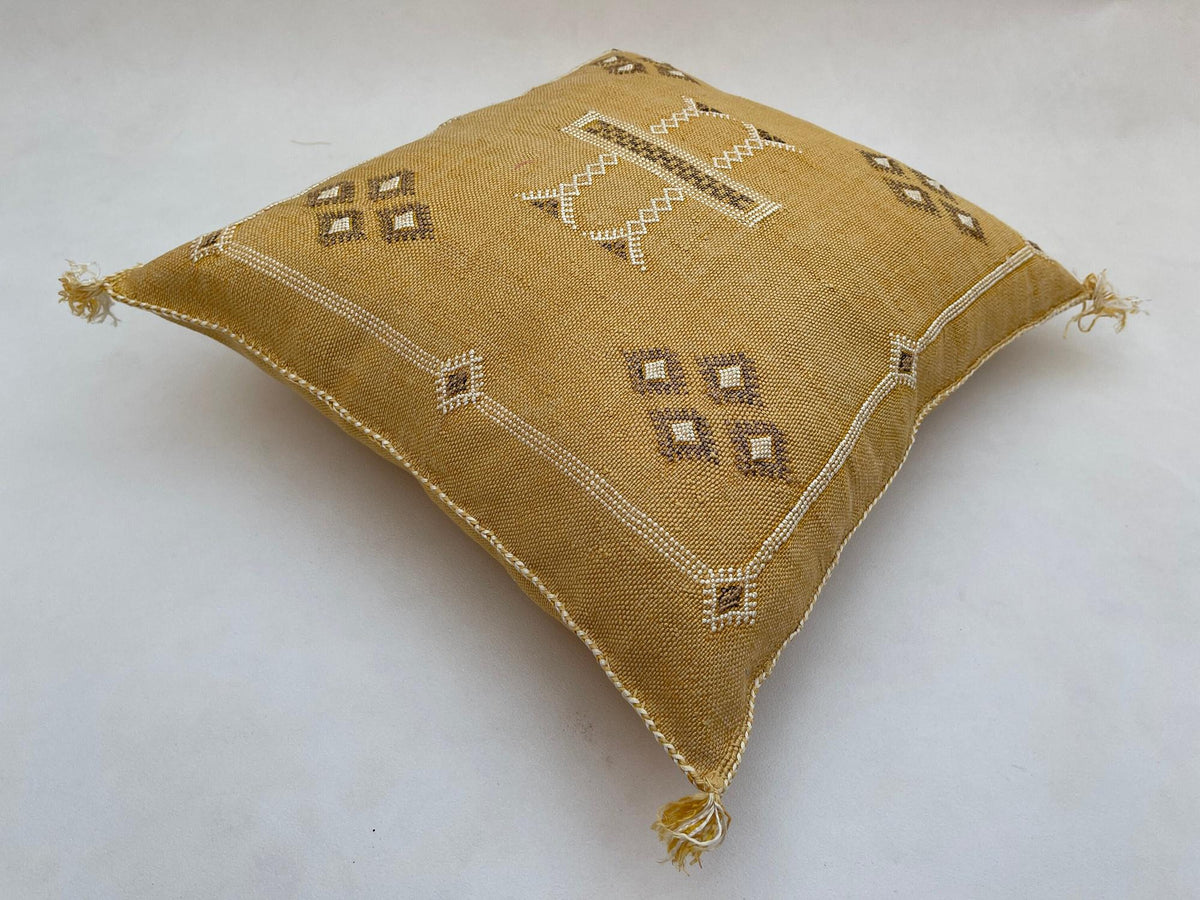 Yellow silk pillow, Moroccan Sabra cushion, handmade cactus silk pillow, Berber Sabra cushion, Pillow Thr - product image 6
