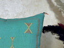 Teal Moroccan Cactus Silk Pillow Cover, Handmade Boho Cushion, Embroidered Geometric Sabra Pillowcase, Lu - product image 3