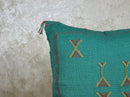 Teal Moroccan Cactus Silk Pillow Cover, Handmade Boho Cushion, Embroidered Geometric Sabra Pillowcase, Lu - product image 5