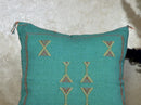 Teal Moroccan Cactus Silk Pillow Cover, Handmade Boho Cushion, Embroidered Geometric Sabra Pillowcase, Lu - product image 4