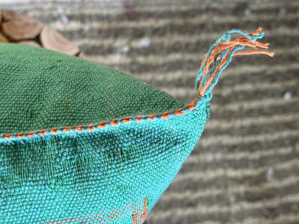 Teal Moroccan Cactus Silk Pillow Cover, Handmade Boho Cushion, Embroidered Geometric Sabra Pillowcase, Lu - product image 7