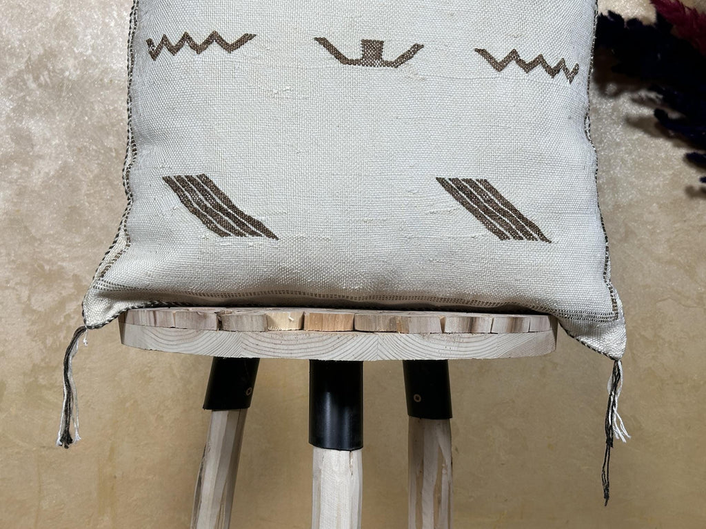 Light Blue Moroccan Cactus Silk Pillow Cover, Handmade Boho Kilim Cushion With Embroidery, Tassels, Luxur - product image 2