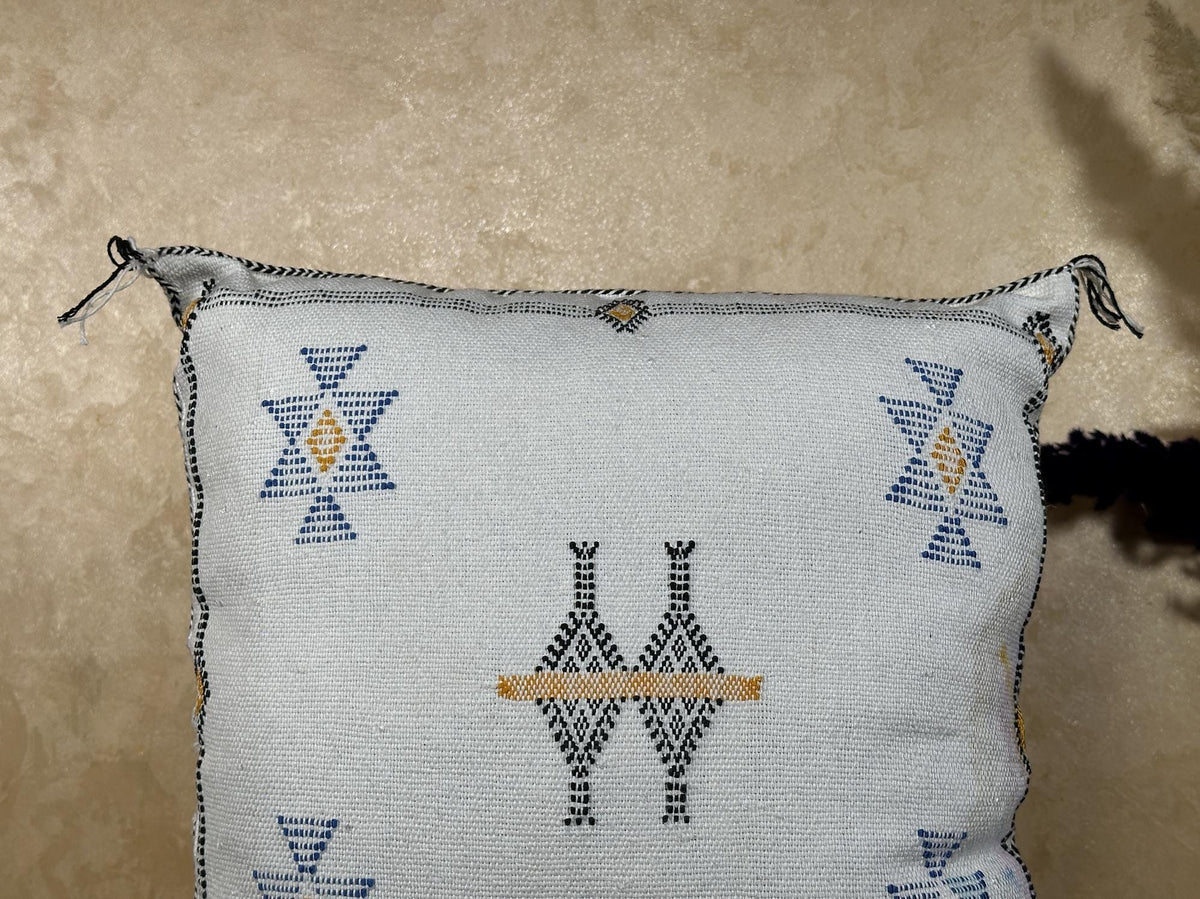 Light Blue Sabra Silk Pillow Cover, Moroccan Boho Woven Cushion Cover, Geometric Kilim Throw Pillow, Hand - product image 4