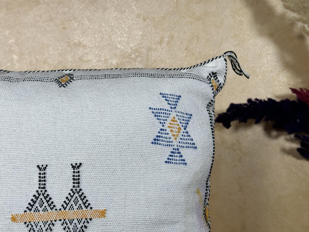 Light Blue Sabra Silk Pillow Cover, Moroccan Boho Woven Cushion Cover, Geometric Kilim Throw Pillow, Hand - product image 5