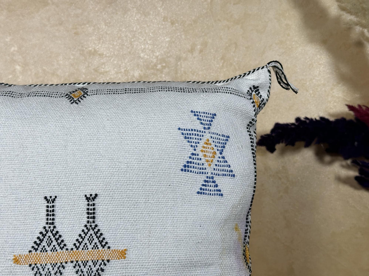 Light Blue Sabra Silk Pillow Cover, Moroccan Boho Woven Cushion Cover, Geometric Kilim Throw Pillow, Hand - product image 5