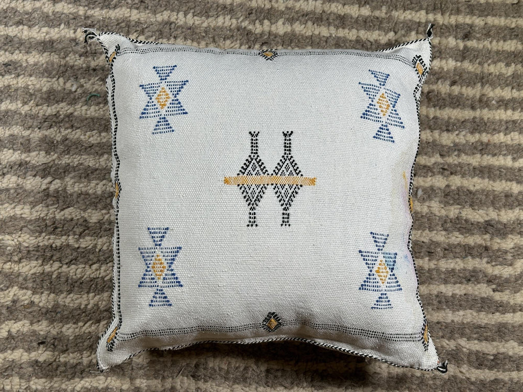Light Blue Sabra Silk Pillow Cover, Moroccan Boho Woven Cushion Cover, Geometric Kilim Throw Pillow, Hand - product image 10