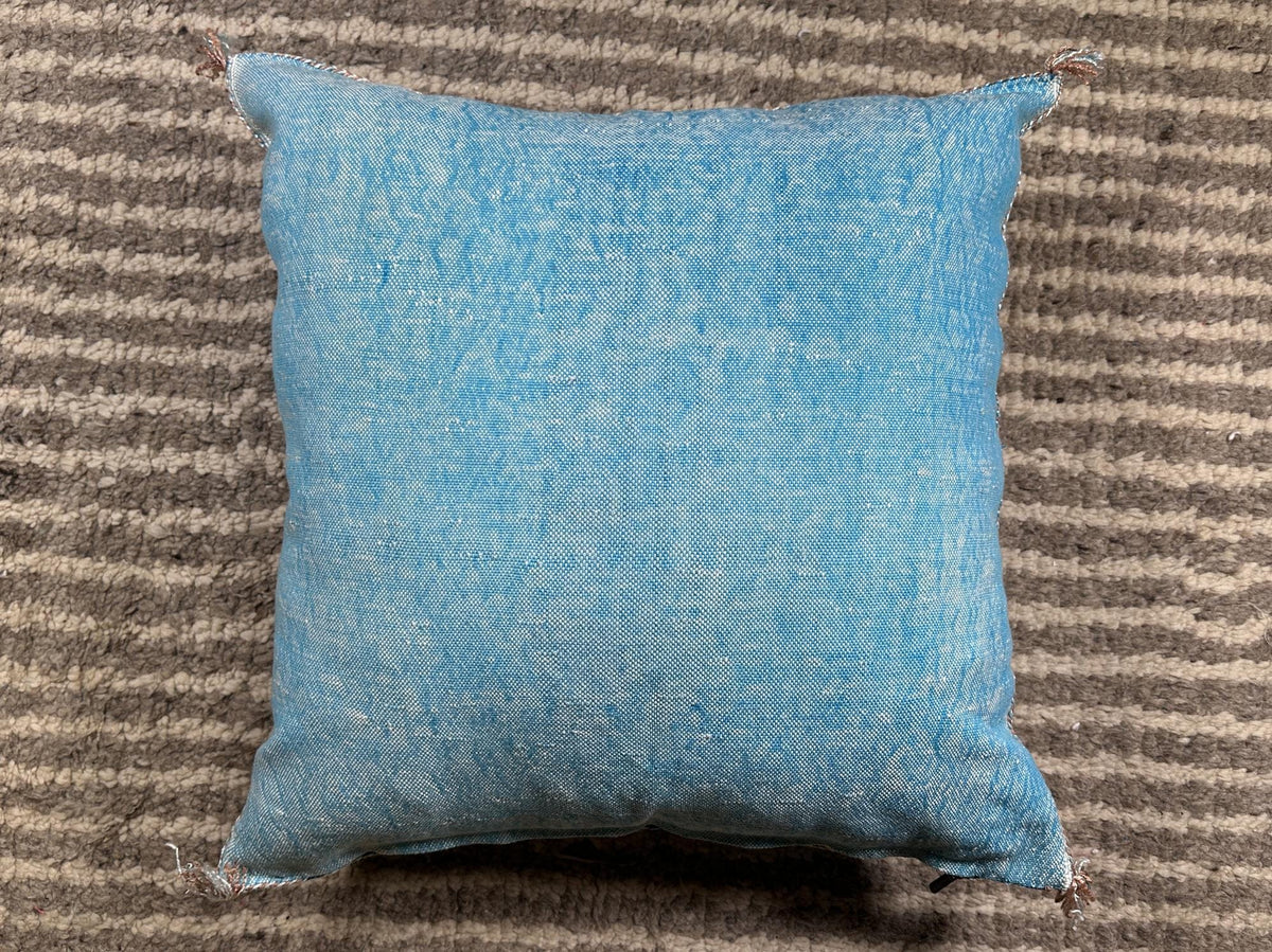 Blue Moroccan Silk Pillow Cover, Handmade Boho Embroidered Pillowcase, Brown Accent Cushion for Sofa Bed - product image 10
