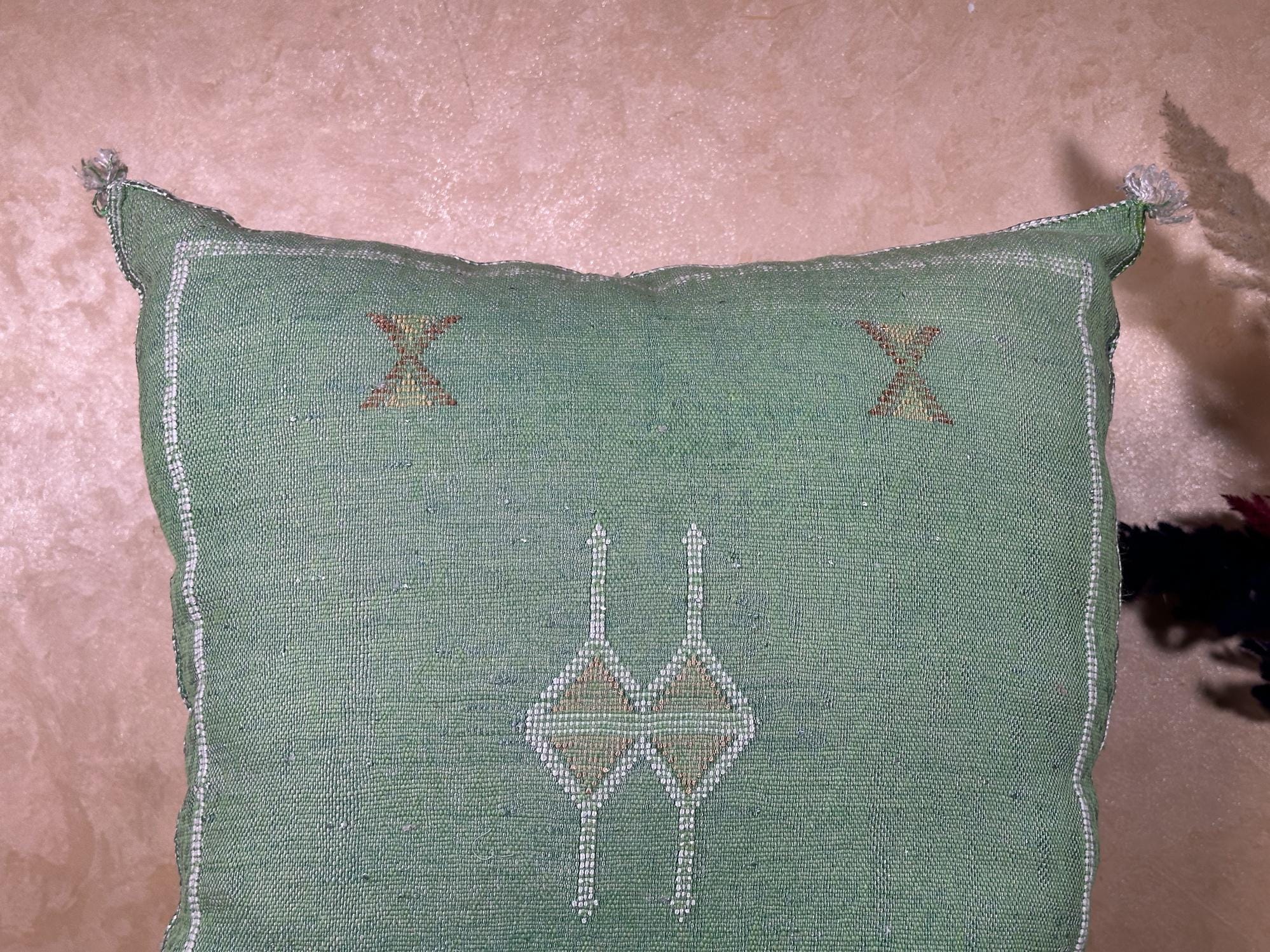 Sage Green Cactus Silk Pillow Cover, Moroccan Boho Cushion, Green and Gold Kilim Pillow, Handmade Luxury - product image 5