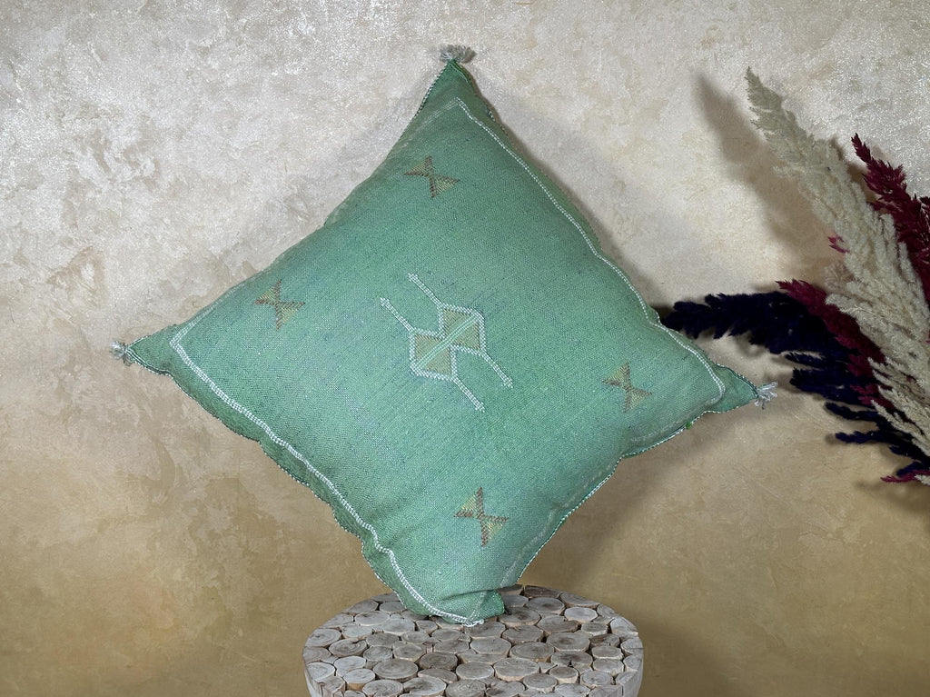 Sage Green Cactus Silk Pillow Cover, Moroccan Boho Cushion, Green and Gold Kilim Pillow, Handmade Luxury - product image 7