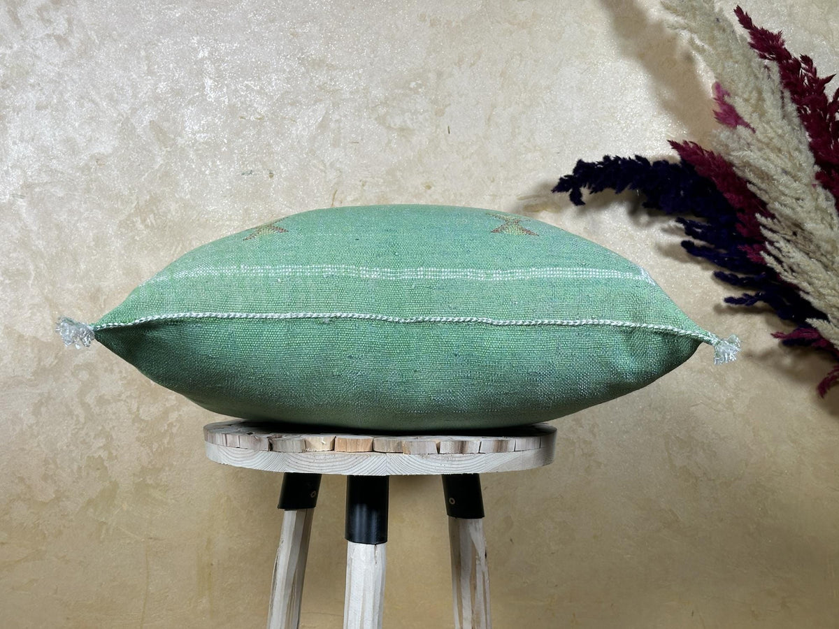 Sage Green Cactus Silk Pillow Cover, Moroccan Boho Cushion, Green and Gold Kilim Pillow, Handmade Luxury - product image 8