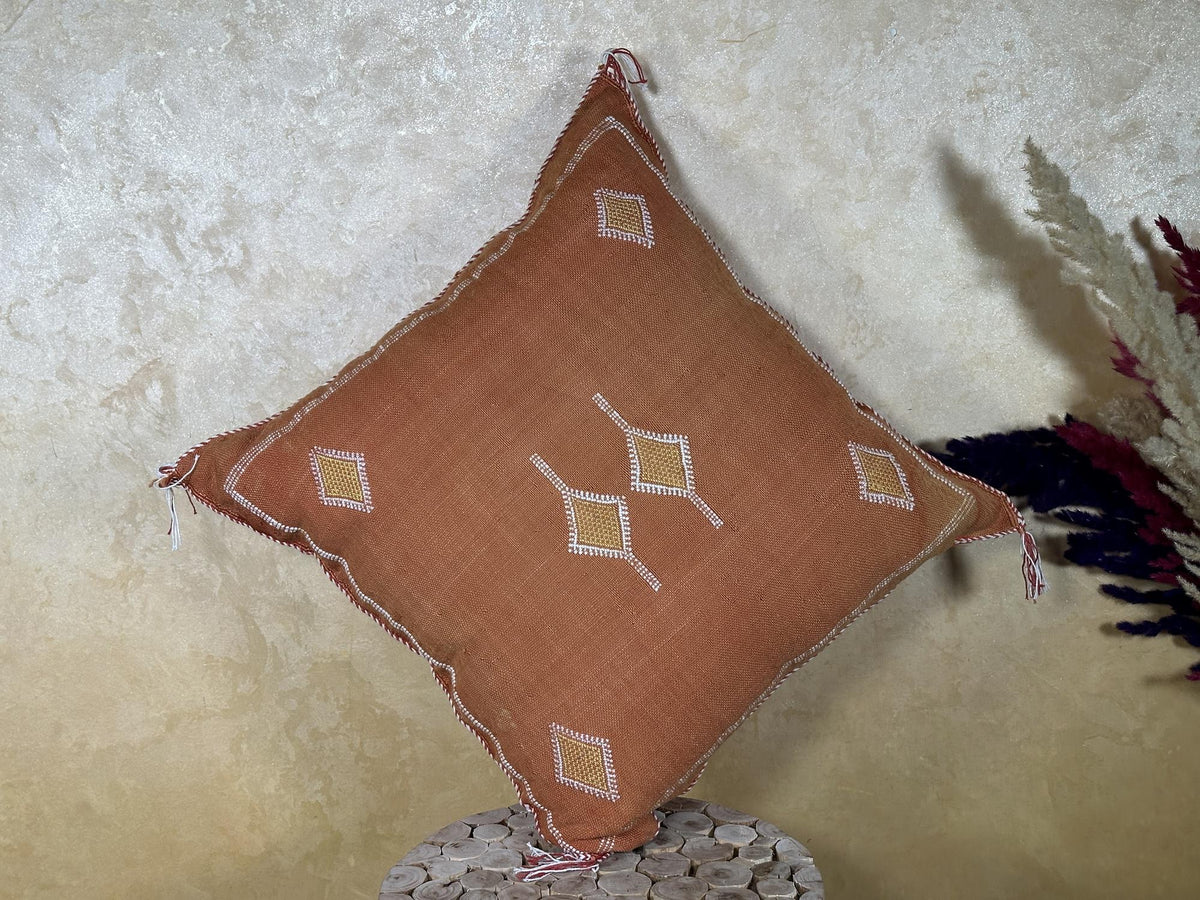 Terracotta Moroccan Pillow Cover, Handmade Boho Cushion with Geometric Embroidery, Woven Sabra Style Pill - product image 10