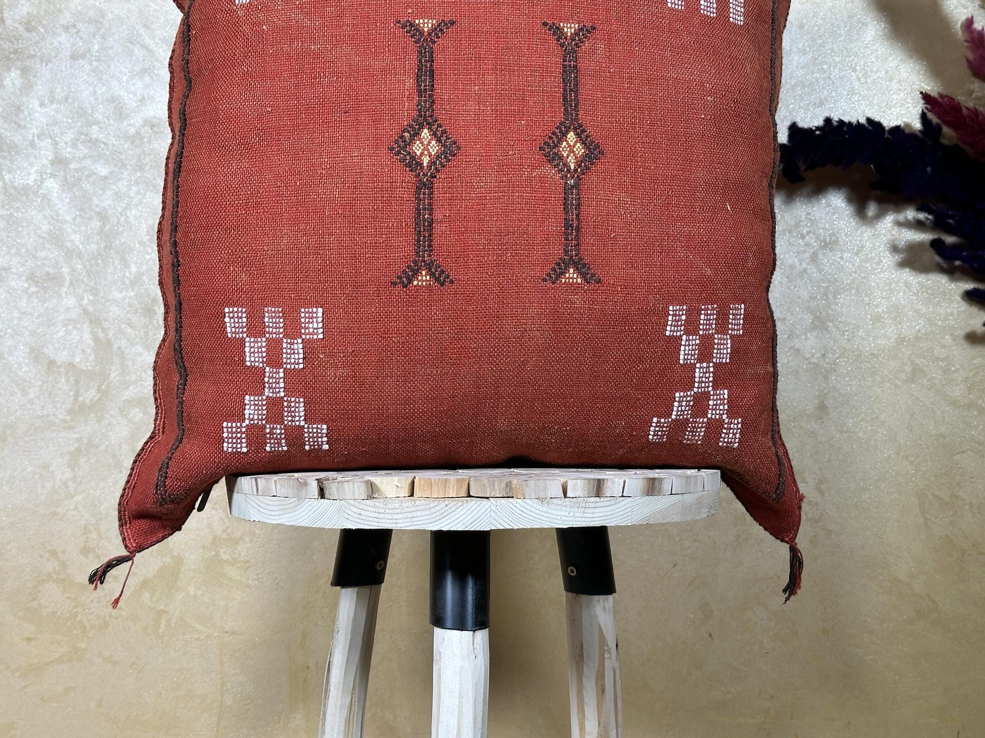 Terracotta Kilim Pillow Cover, Moroccan Sabra Silk Pillow, Handmade Bohemian Pillowcase, Rust Decorative - product image 3