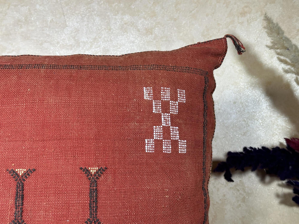 Terracotta Kilim Pillow Cover, Moroccan Sabra Silk Pillow, Handmade Bohemian Pillowcase, Rust Decorative - product image 8